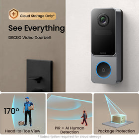 DEKCO doorbell 170° vertical FOV delivers broad door coverage with no blind spots.