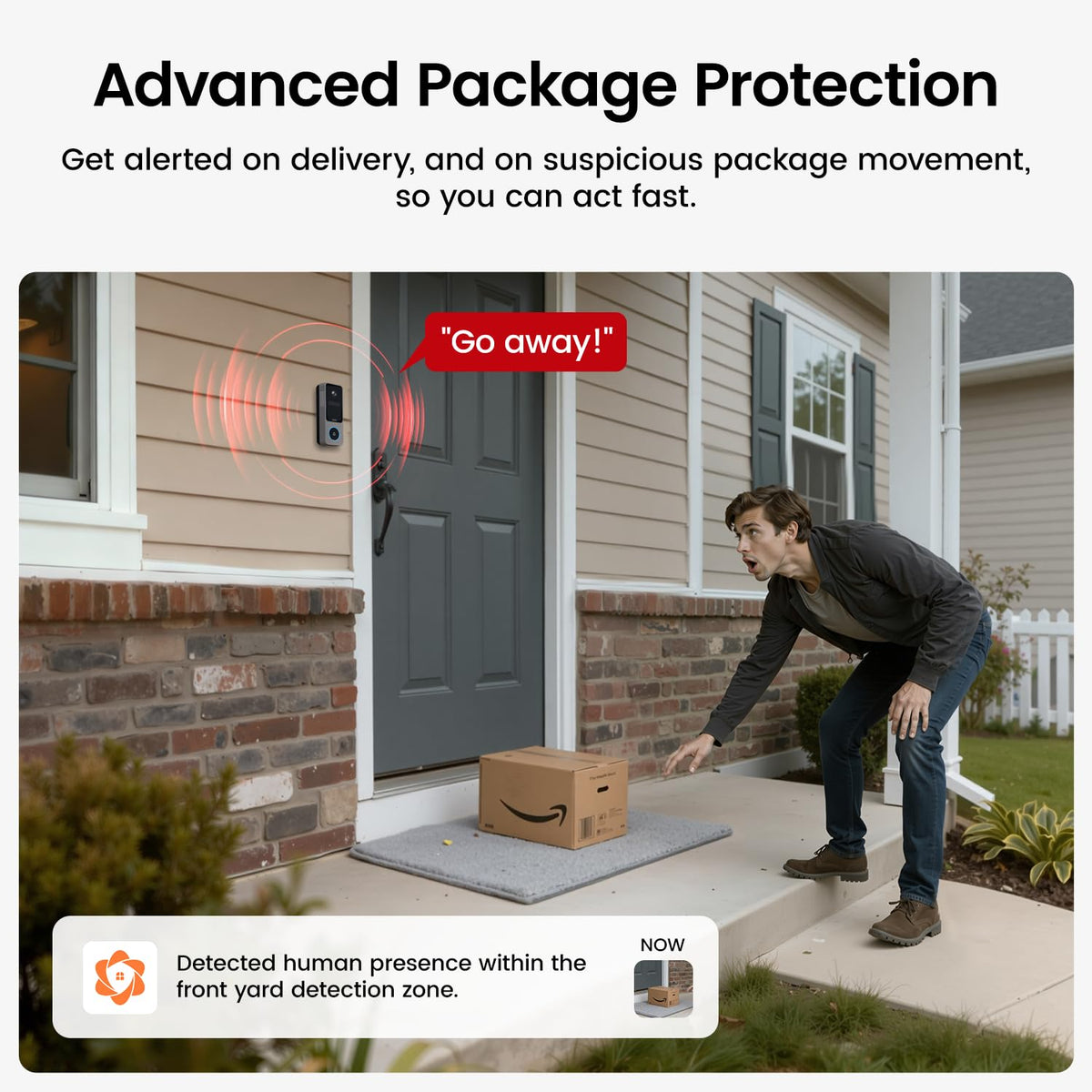 DEKCO doorbell AI human detection highlights real people at the doorstep.