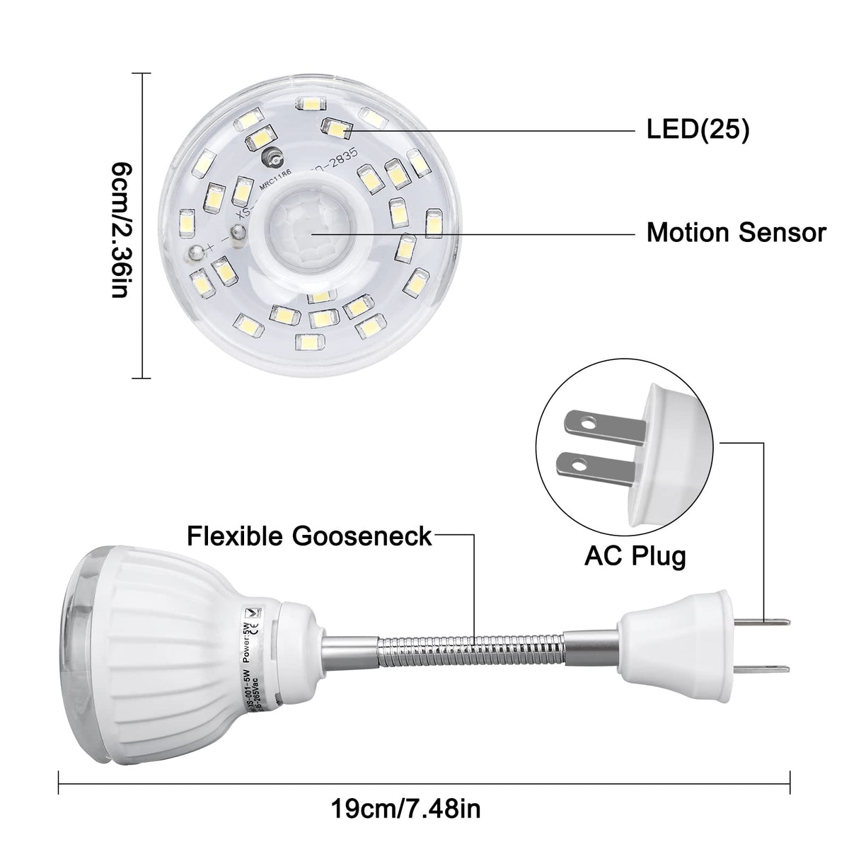 DEKELIY 360-degree rotating night light directs light where needed