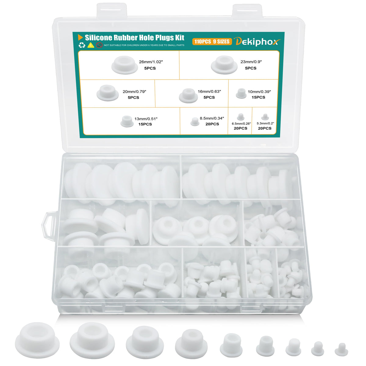 Dekiphox 110pcs silicone plug set in organized case for easy storage and selection