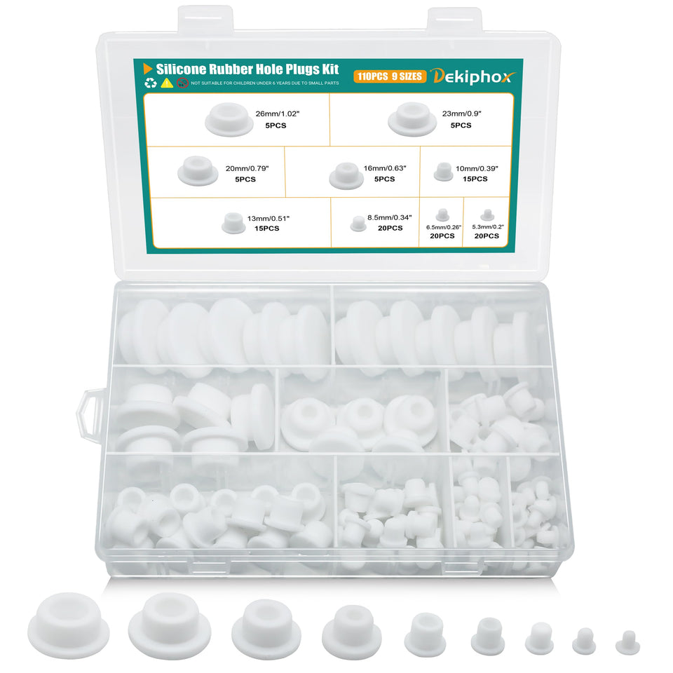 Dekiphox 110pcs silicone plug set in organized case for easy storage and selection