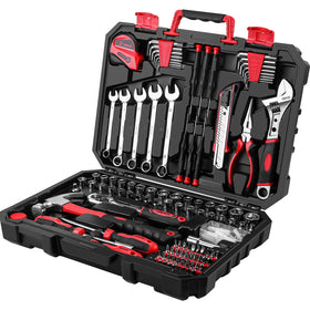 DEKOPRO 158-piece tool set in a portable storage case for home repairs.