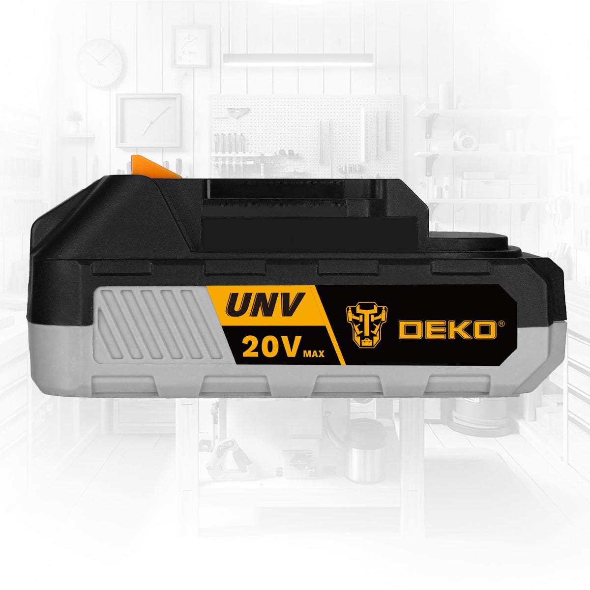 DEKOPRO 20V battery removable for quick replacement during projects.