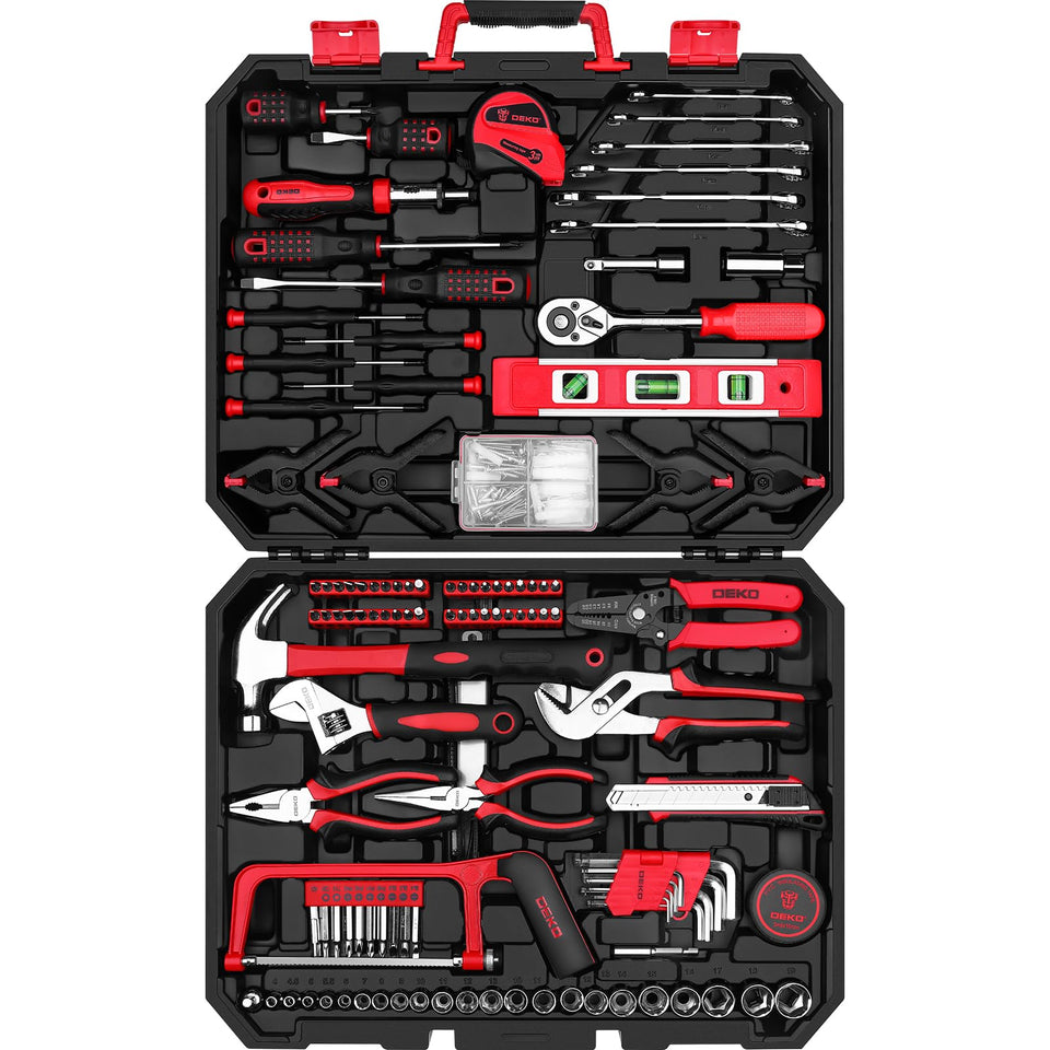 DEKOPRO 228-piece tool set case opened with organized tools for quick DIY projects