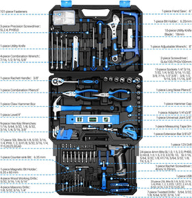 DEKOPRO 238-piece toolkit showcases comprehensive set for DIY projects and repairs.