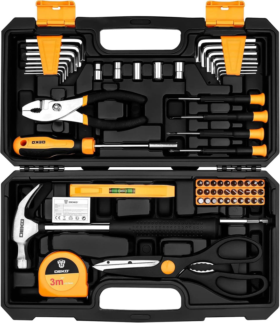DEKOPRO 62-piece tool kit open box showing organized storage for easy access.
