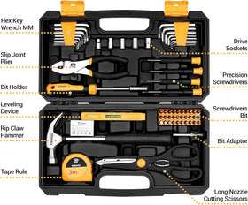 DEKOPRO 62-piece tool kit with screwdrivers and bits for quick home repairs.