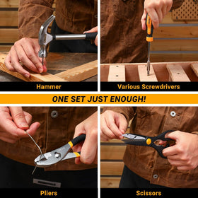 DEKOPRO 62-piece tool kit tape measure for accurate sizing during fixes.
