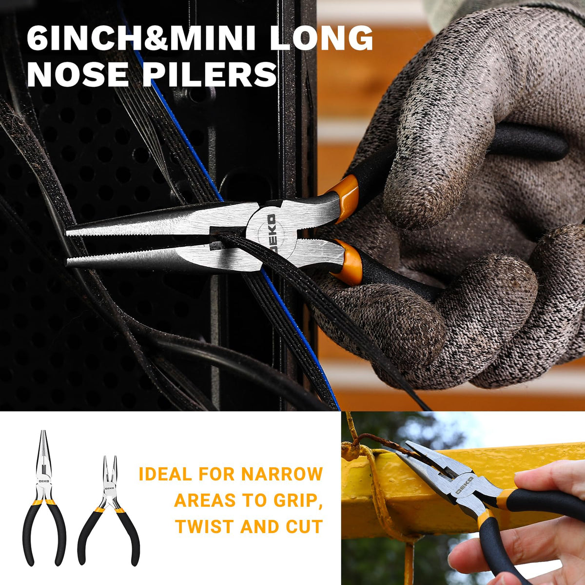 DEKOPRO 6-inch long nose plier precise gripping for detail work