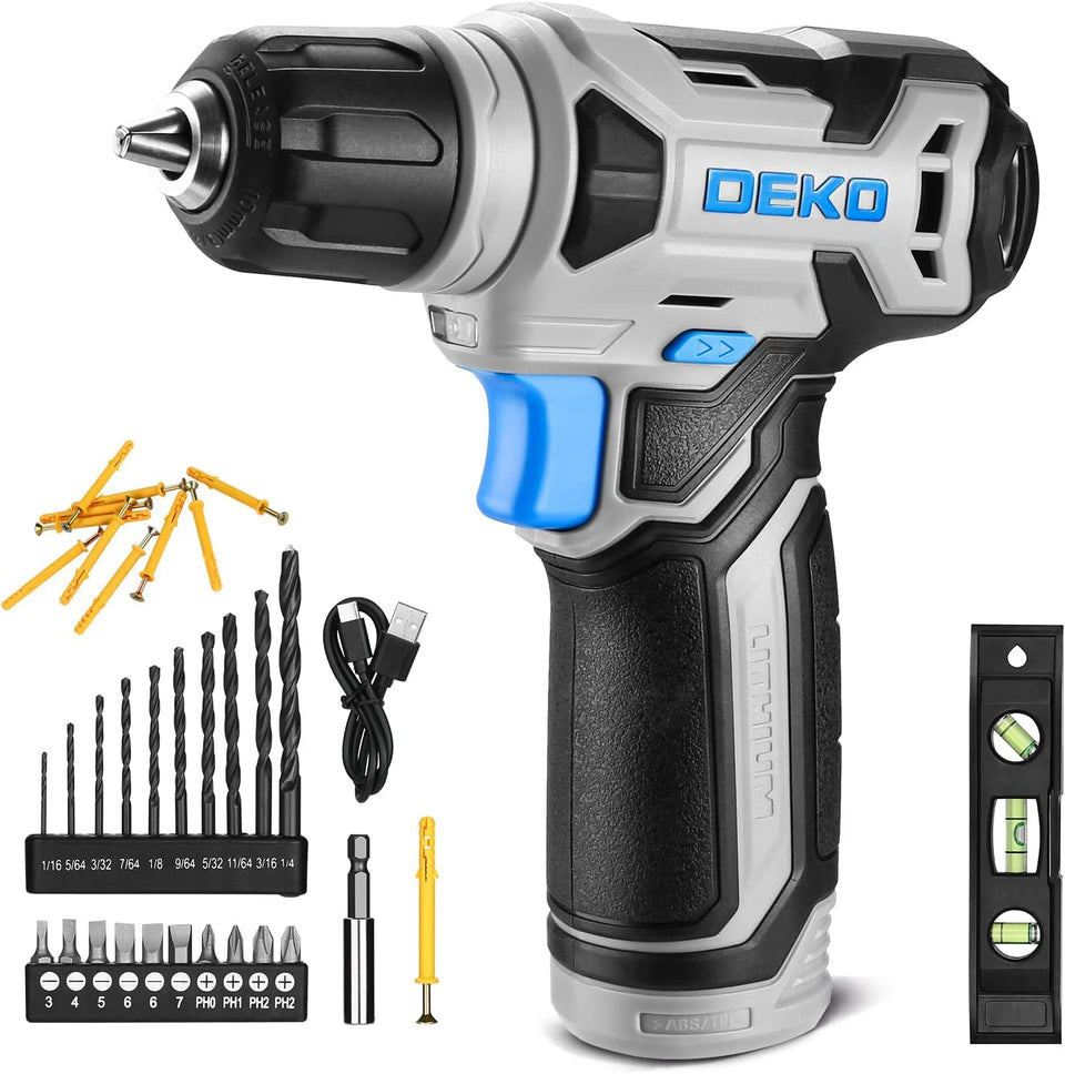 DEKOPRO 8V cordless drill overview for DIY tasks with lightweight design.