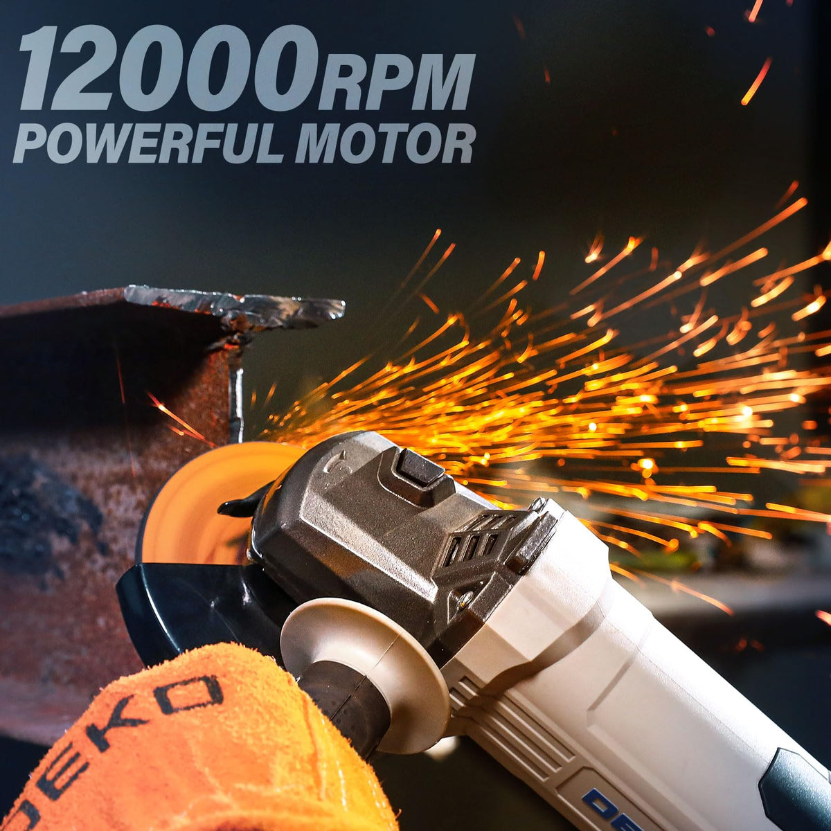 DEKOPRO angle grinder with built-in ventilation and dust extraction.