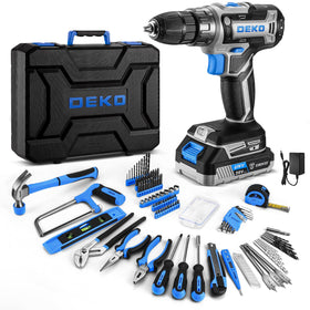DEKOPRO blue drill tool kit with 20V battery for efficient DIY projects.