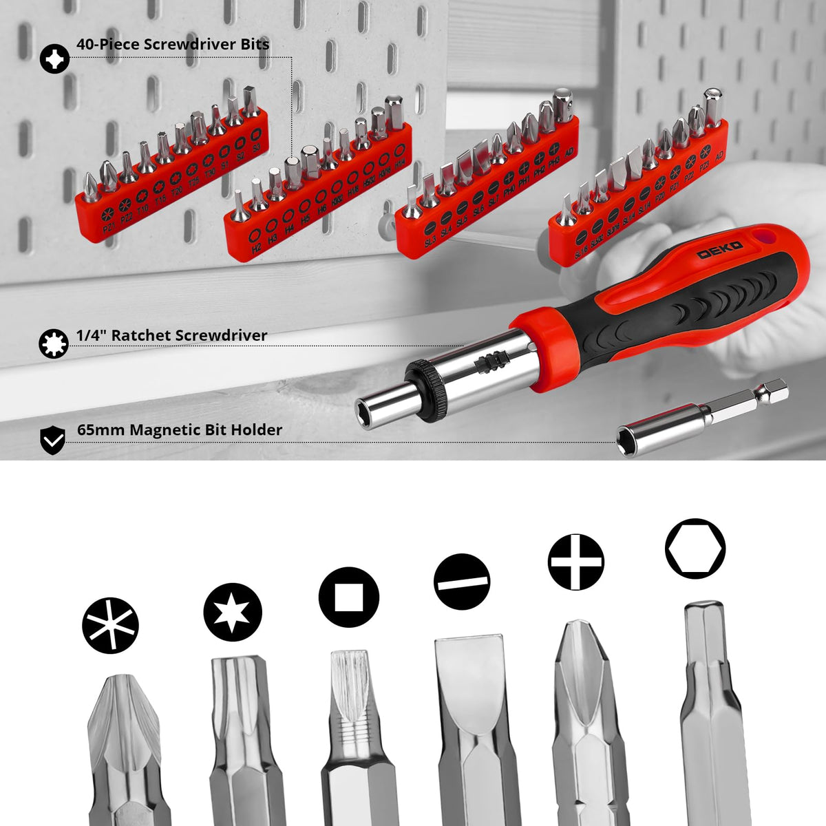 DEKOPRO chrome-finish tools with soft-grip handles for comfortable use