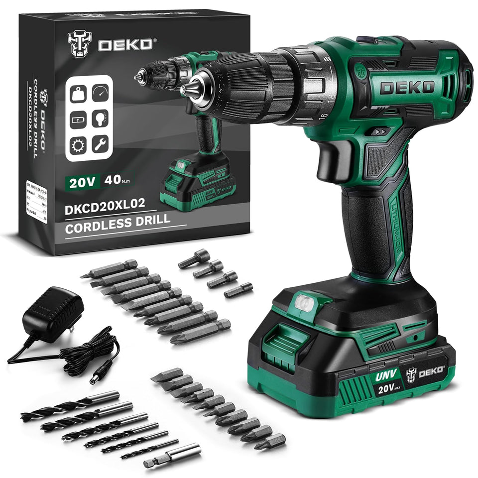 DEKOPRO cordless drill 20V front view showing compact design for easy handling