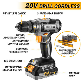 DEKOPRO cordless drill tool kit box neatly organized for portable storage on the go