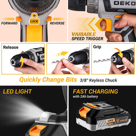 DEKOPRO cordless drill tool kit screwdriver set facilitates quick assembly and repairs