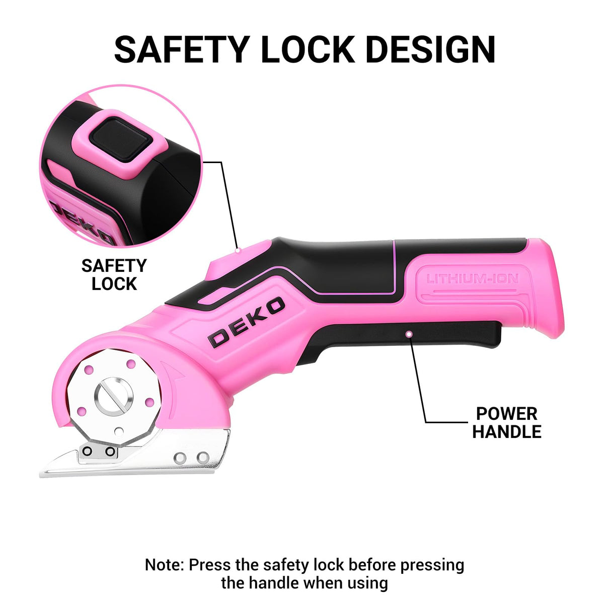 DEKOPRO pink cordless scissors battery indicator showing remaining power