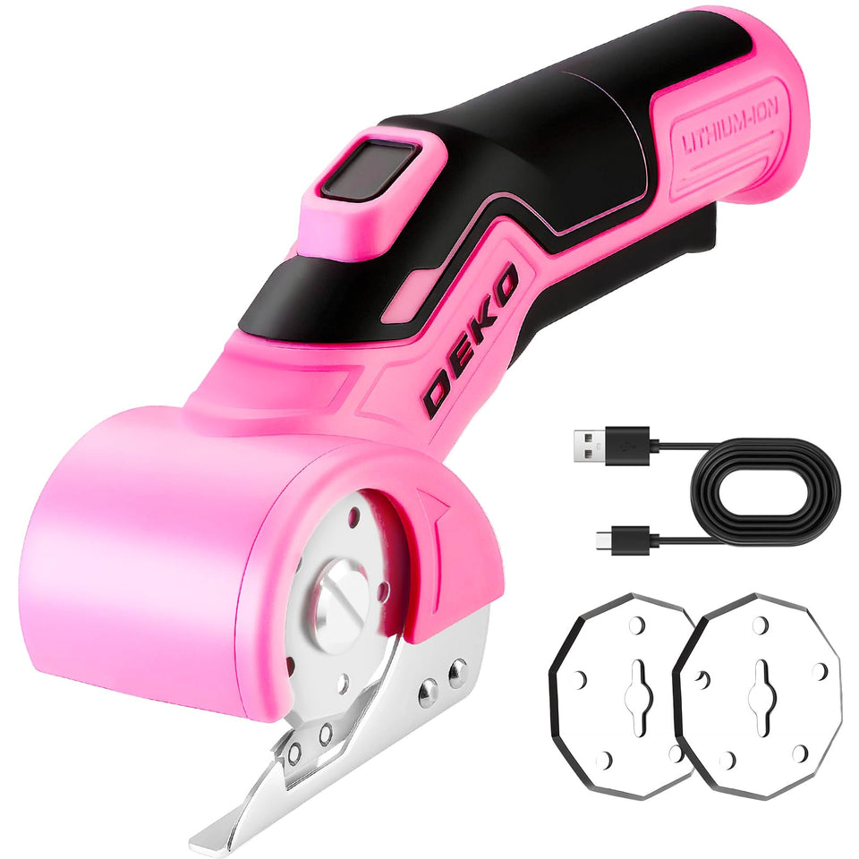DEKOPRO pink cordless scissors front view with ergonomic grip for comfortable cutting
