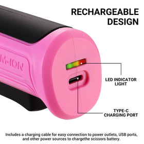 DEKOPRO pink cordless scissors in hand demonstrating compact ergonomic design