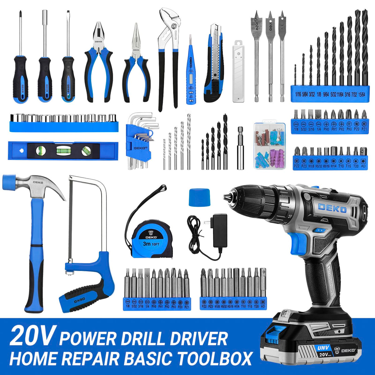 DEKOPRO cordless power drill blue 20V ideal for quick home tasks.