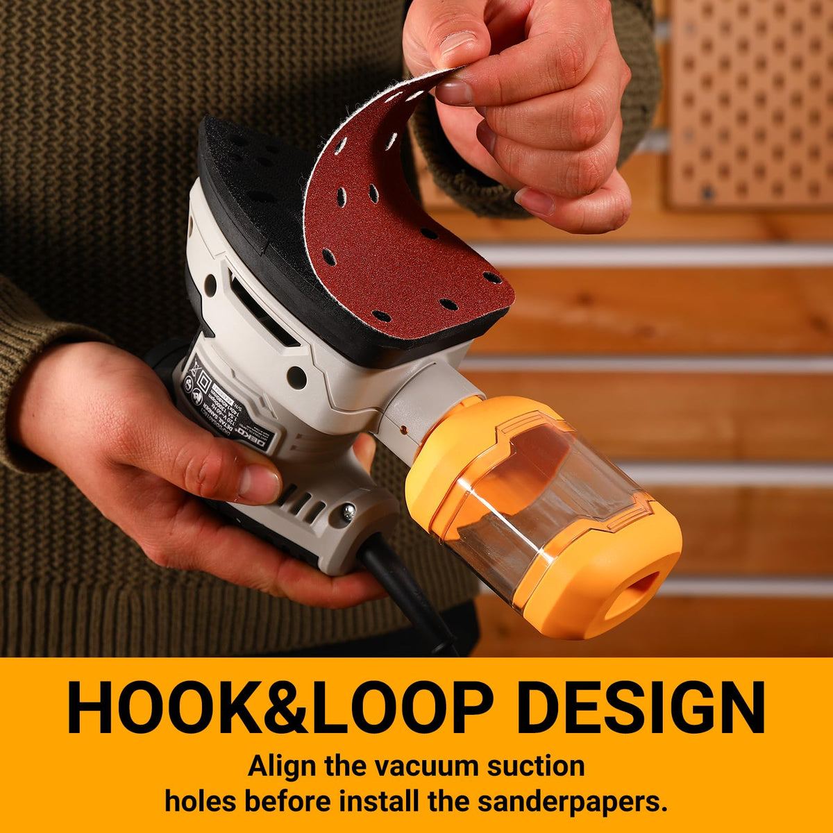 DEKOPRO detail sander 12-pcs sandpapers included for multiple tasks.