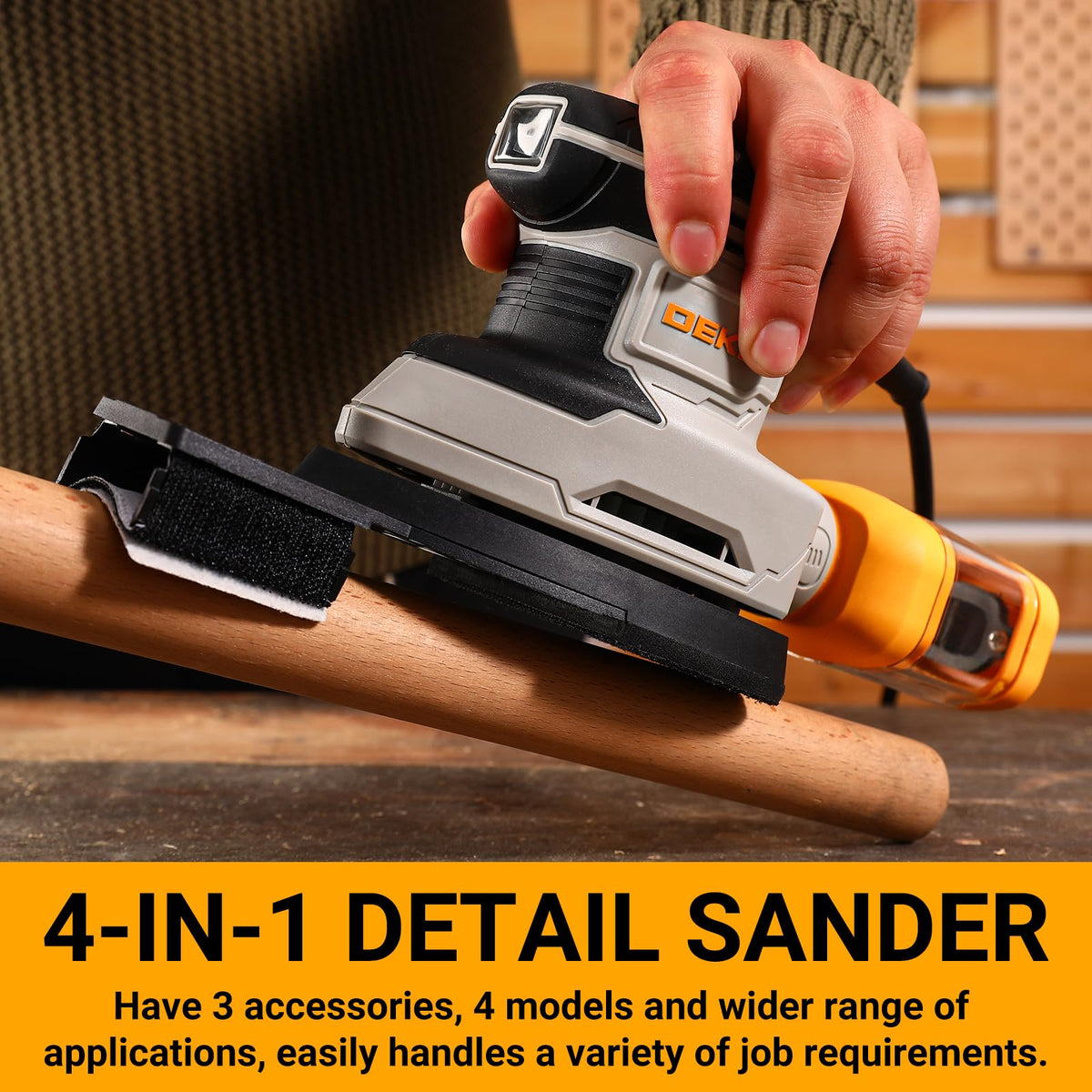 DEKOPRO detail sander three attachments for versatile fine sanding.