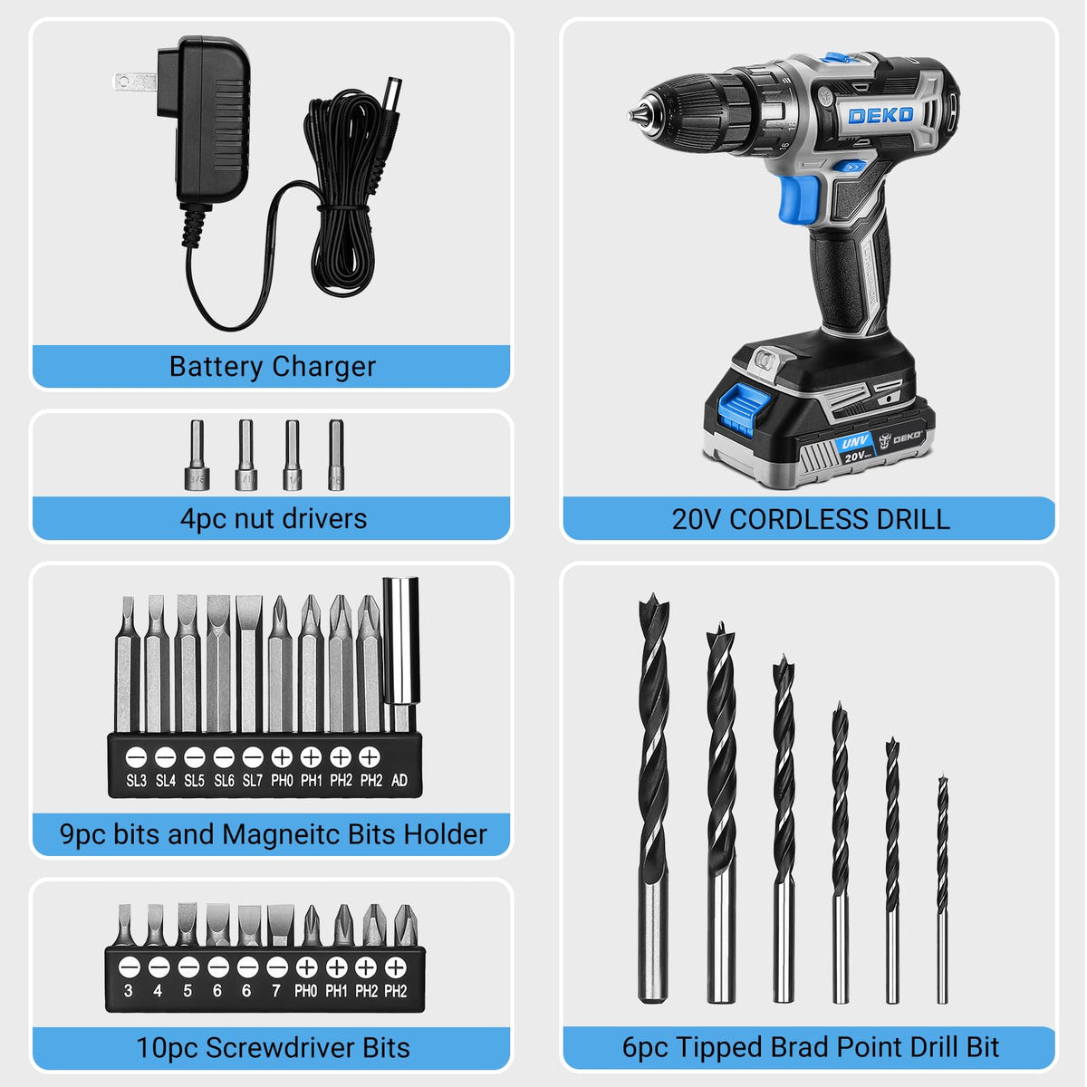 DEKOPRO drill charger included for fast on-site charging.