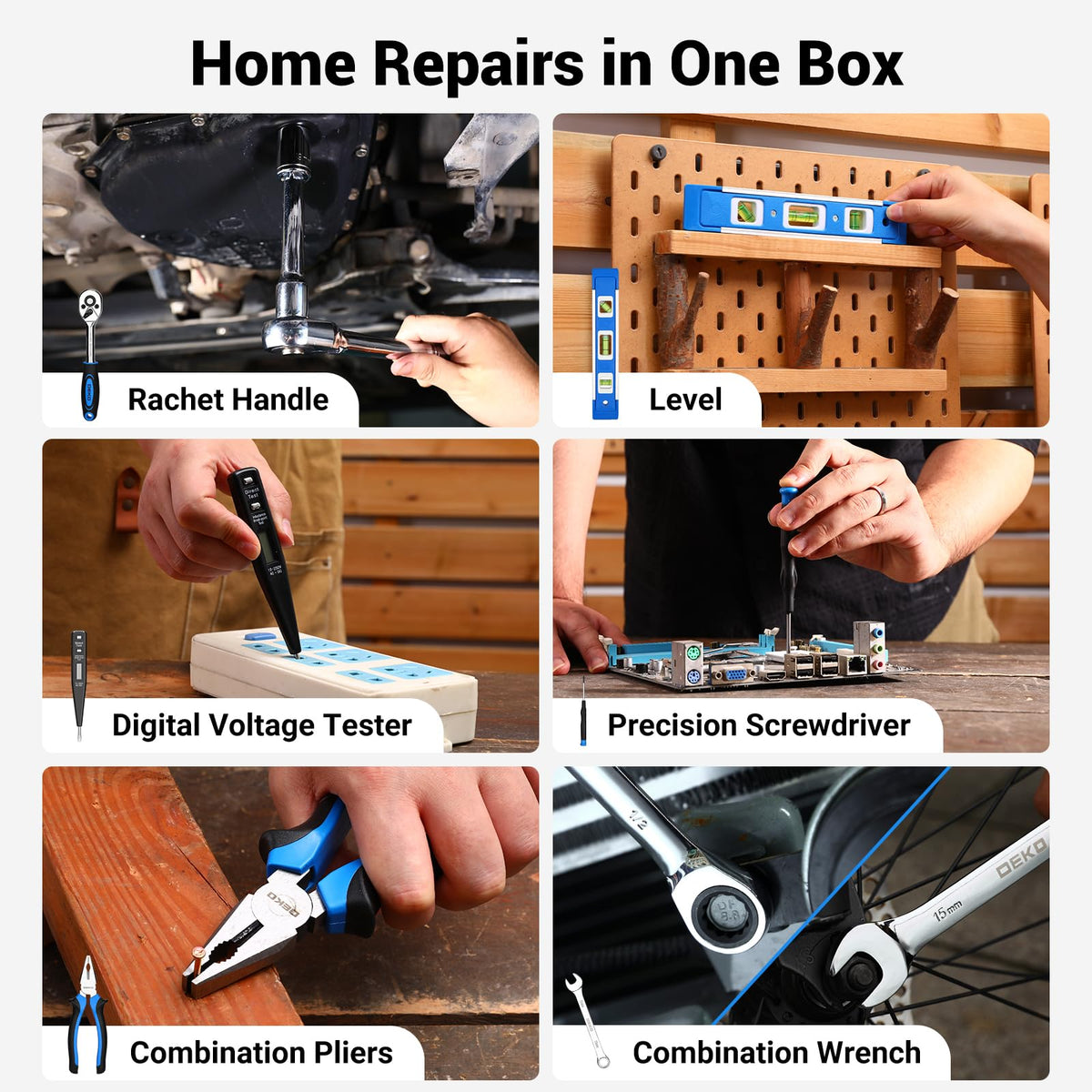 DEKOPRO home repair tool kit case offers organized portability for DIY enthusiasts.