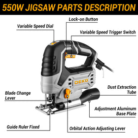 DEKOPRO jig saw parallel guide for straight, repeatable cuts