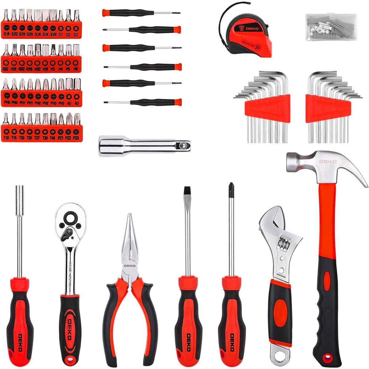 DEKOPRO polished quick-release ratchet and sockets enable smooth fastener work.