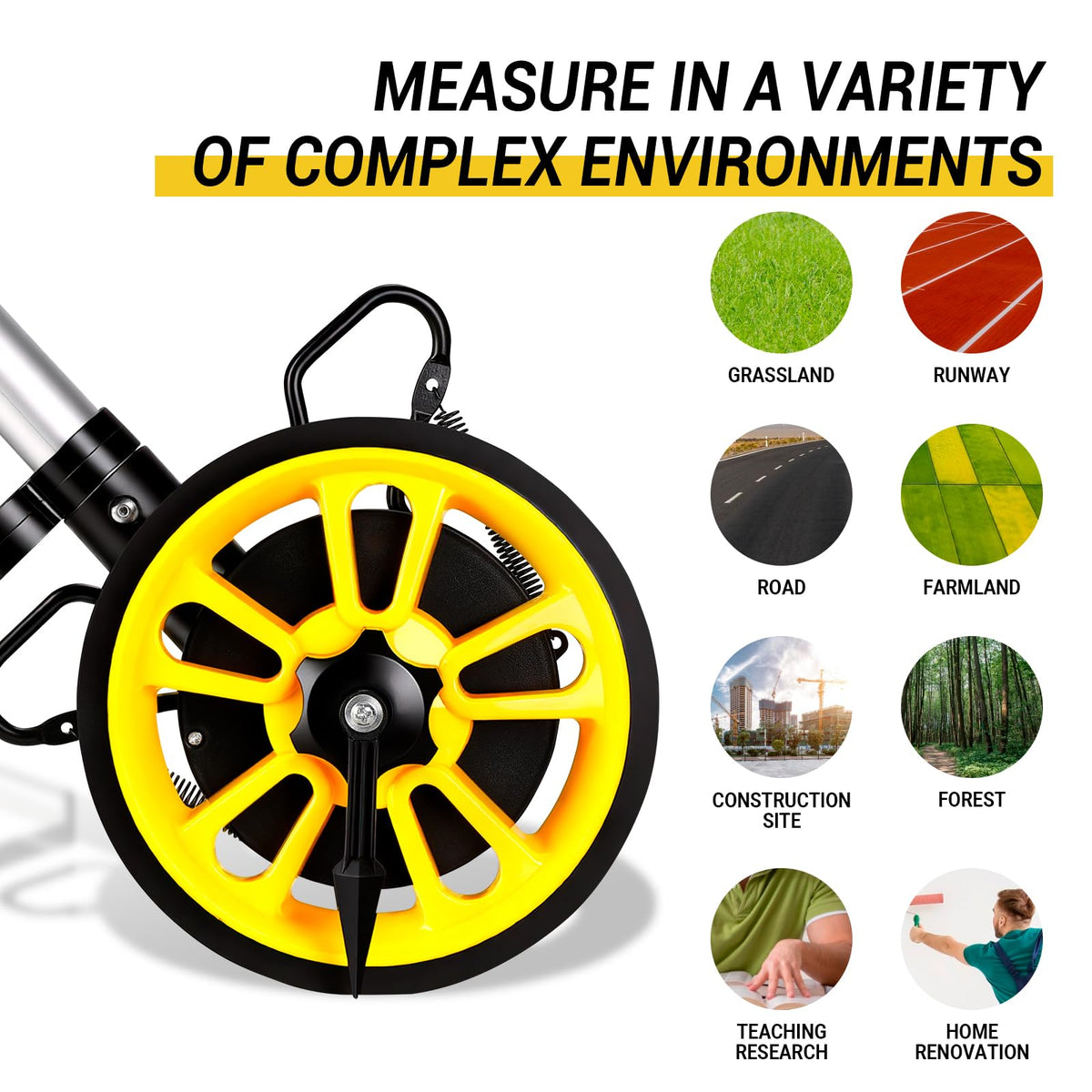 Folded DEKOPRO measuring wheel fits in a compact case for easy transport