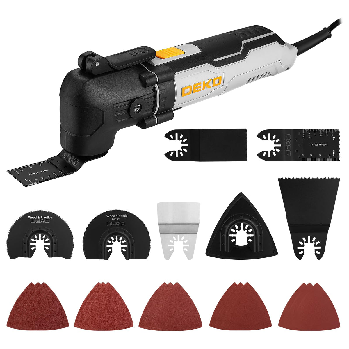 DEKOPRO oscillating tool front view shows compact design for precise cuts