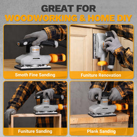 DEKOPRO palm sander with fifteen pack sandpapers ready for prep