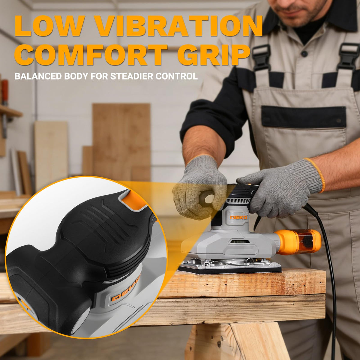 DEKOPRO palm sander quick clamp enables fast paper changes