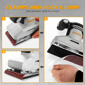DEKOPRO palm sander soft grip reduces fatigue during sessions