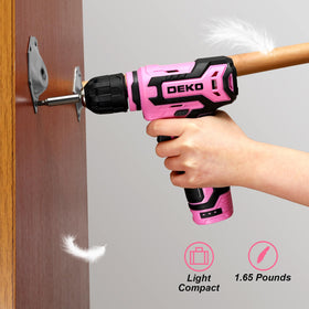 DEKOPRO pink magnetic bit holder and 13 accessories for versatility.