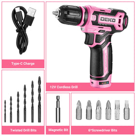 DEKOPRO pink drill reaches 800 RPM for quick home projects.