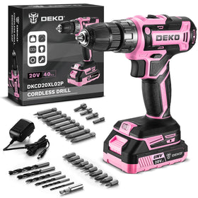 DEKOPRO pink cordless drill with battery indicator for easy charging status monitoring.