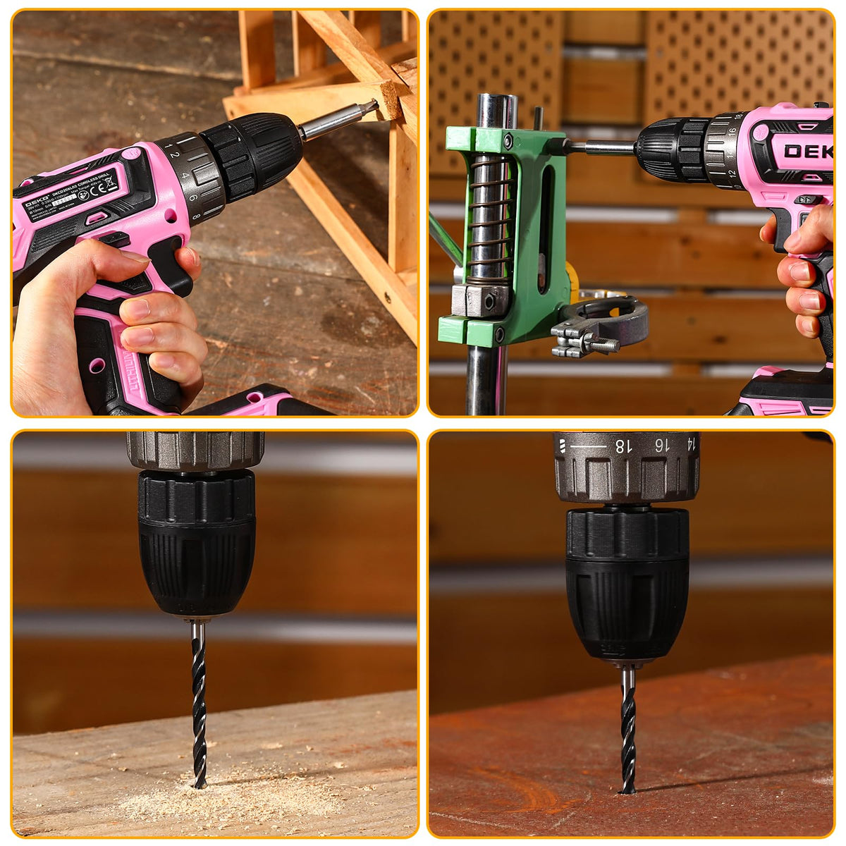 DEKOPRO pink drill with ergonomic grip for steady control.