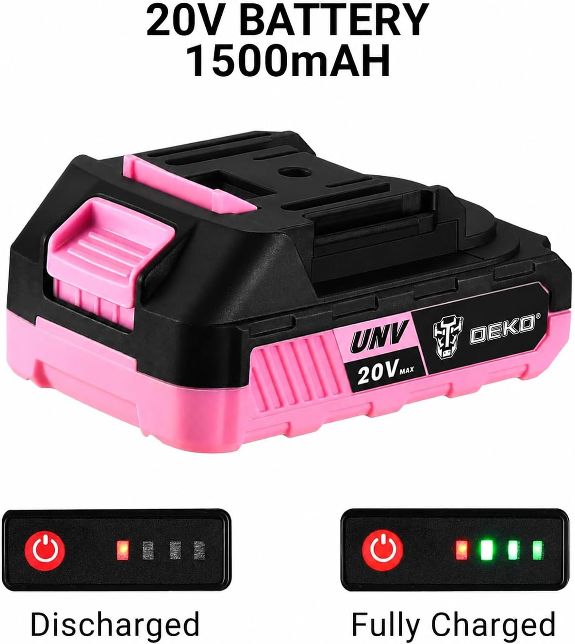 DEKOPRO pink drill with magnetic bit holder for quick bit changes.