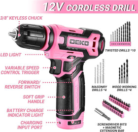 DEKOPRO pink drill bit set for wood, metal, and plastic tasks.