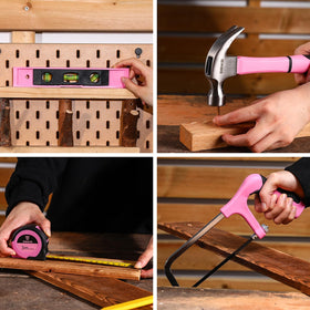 DEKOPRO pink hammer and level help mounting straight projects