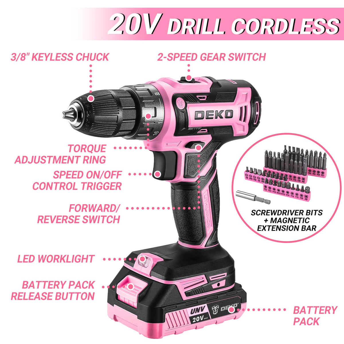 DEKOPRO pink drill toolbox keeps tools organized and portable