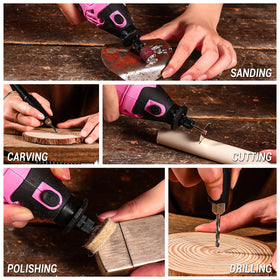 DEKOPRO pink-rotary-tool-kit-box-organization keeps attachments tidy.