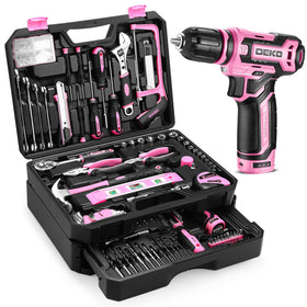 DEKOPRO pink tool kit box drill set with drawer for organized DIY projects
