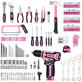 DEKOPRO pink tool kit with screwdrivers and wrenches for home repairs