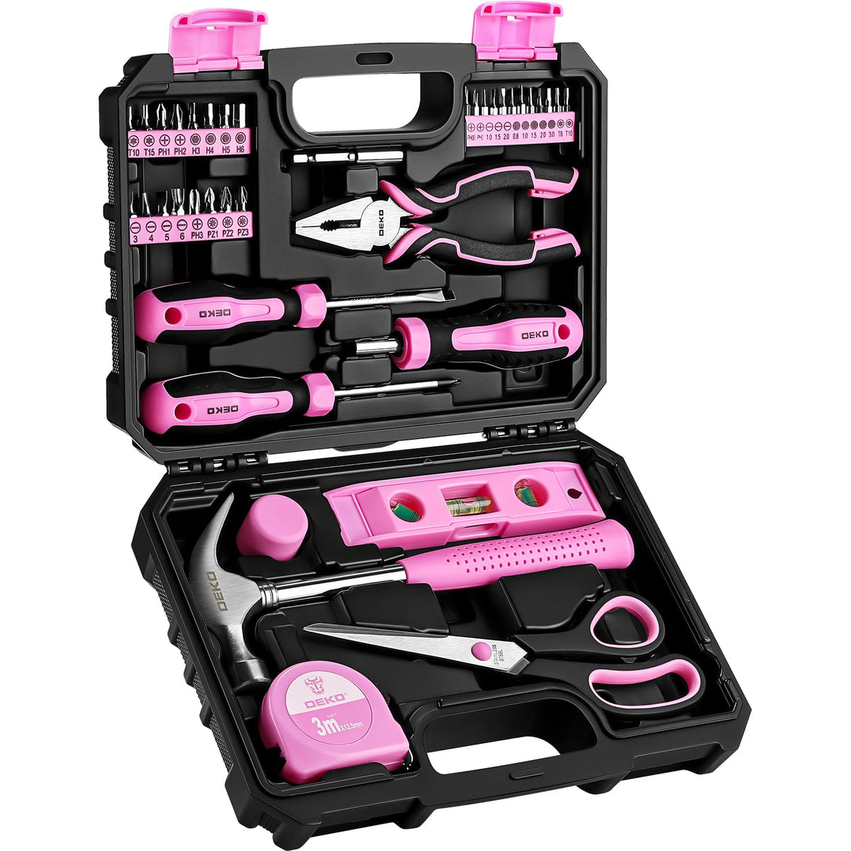 DEKOPRO pink tool set women front view highlights compact design for dorm rooms