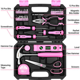 DEKOPRO pink tool set women open toolbox for easy DIY on the go