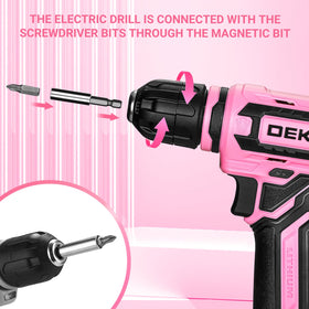 DEKOPRO pink USB-C charging cable included with the drill.