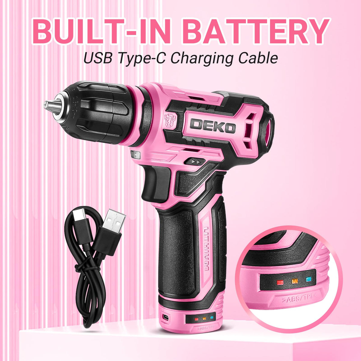 DEKOPRO pink drill handling wood and plastic tasks confidently.